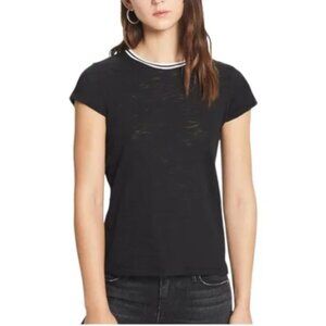 Goldie Lewinter Tipped Ringer Tee Slub Knit Black 100% Pima Cotton Size L